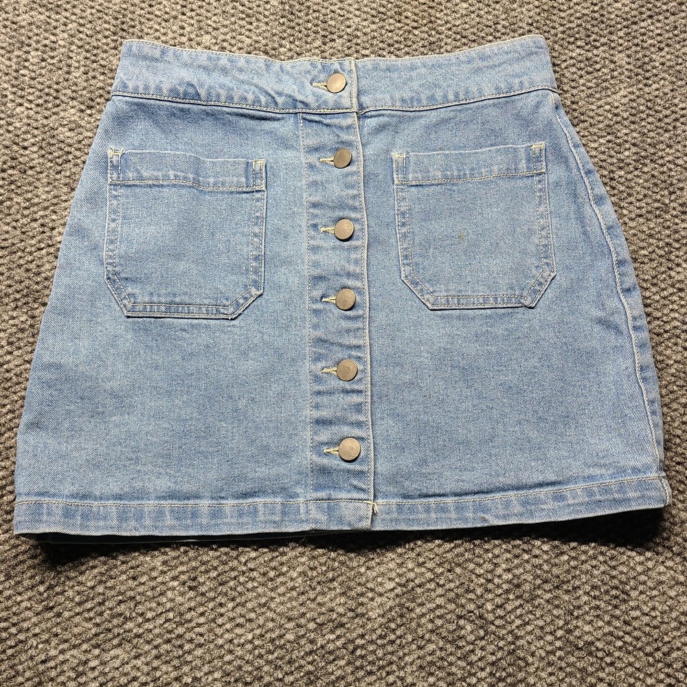 TGLA Mini Skirt Womens Small Blue Denim Patch Pockets Casual Summer Button Front